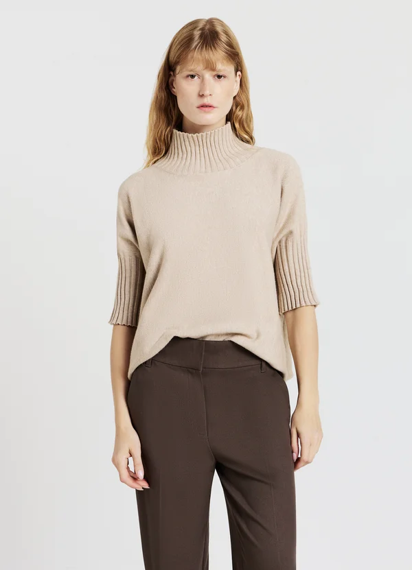 CON COLLO CRATERE E MANICHE 3/4 - Strickpullover - sabbia melange