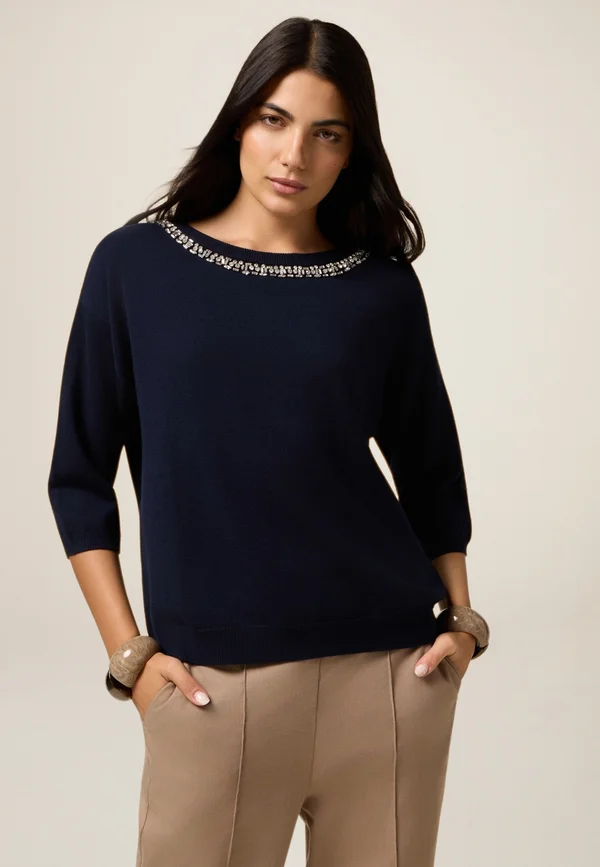 CON DECORAZIONI GIOIELLO - Strickpullover - blu