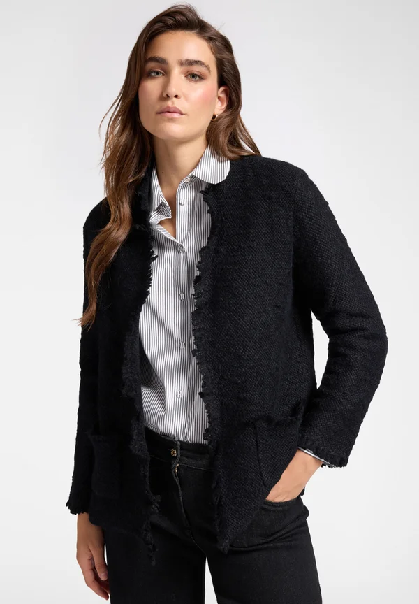 CON FRANGE - Strickjacke - nero