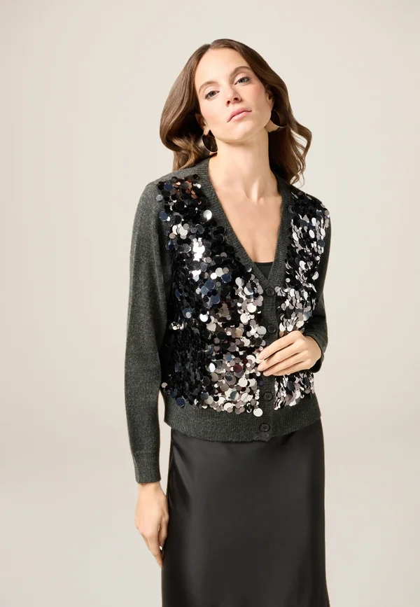 CON MAXI PAILLETTES - Strickjacke - grigio