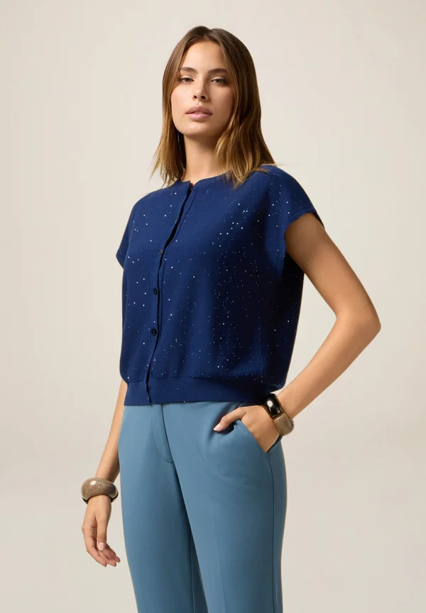 CON PAILLETTES - Strickjacke - blu