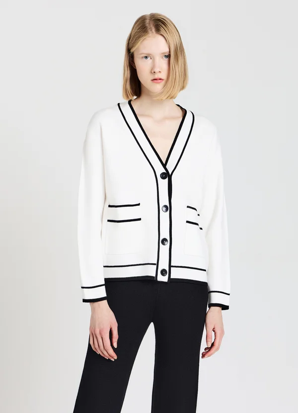 CON PROFILI A CONTRASTO - Strickjacke - bianco lana