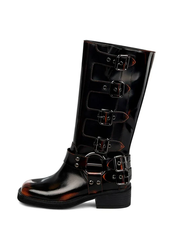 CON PUNTERA REDONDEADA Y SIN CIERRE - Cowboy-/Bikerstiefelette - marrón jaspeado