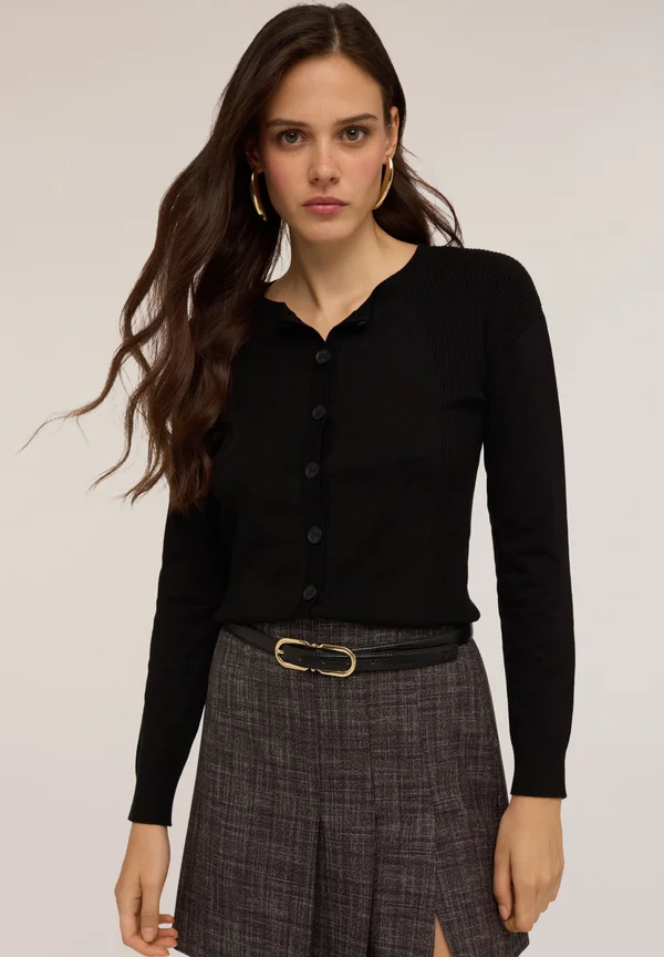 CON RAGLAN A COSTE - Strickjacke - nero