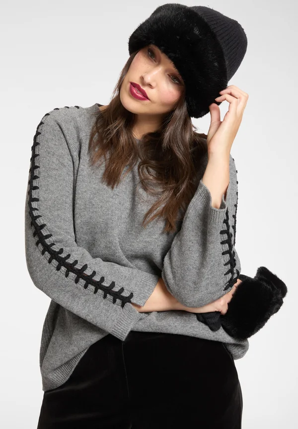 CON RICAMO - Strickpullover - grigio