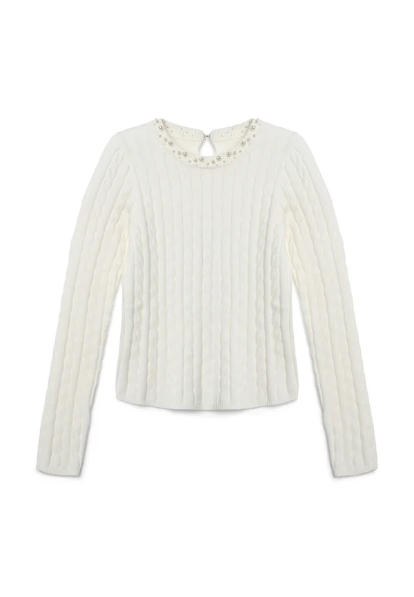 CON TRECCE E PERLE APPLICATE - Strickpullover - bianco lana