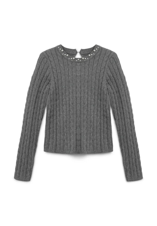 CON TRECCE E PERLE APPLICATE - Strickpullover - grigio scuro melange