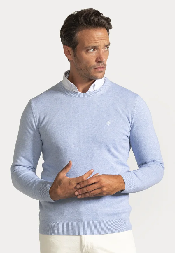 CONTRAST INSIDE STRIPED - Strickpullover - light blue melange