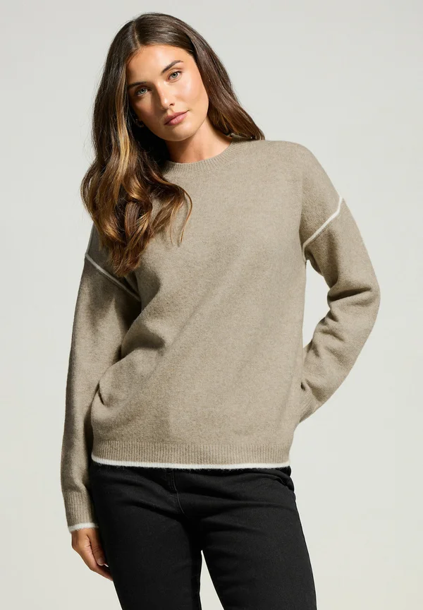 CONTRAST PIPING - Strickpullover - natural