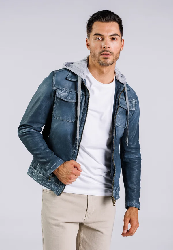 COOL SKY - Lederjacke - denim blue