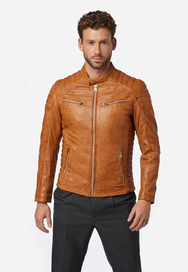 COOPER - Lederjacke - cognac braun