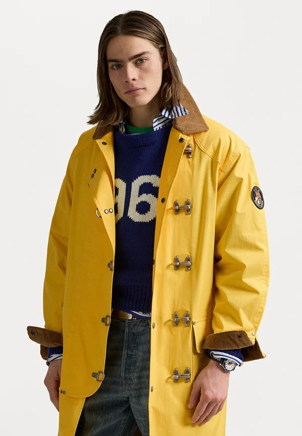 CORDUROY COLLAR TWILL COAT - Trenchcoat - racing yellow
