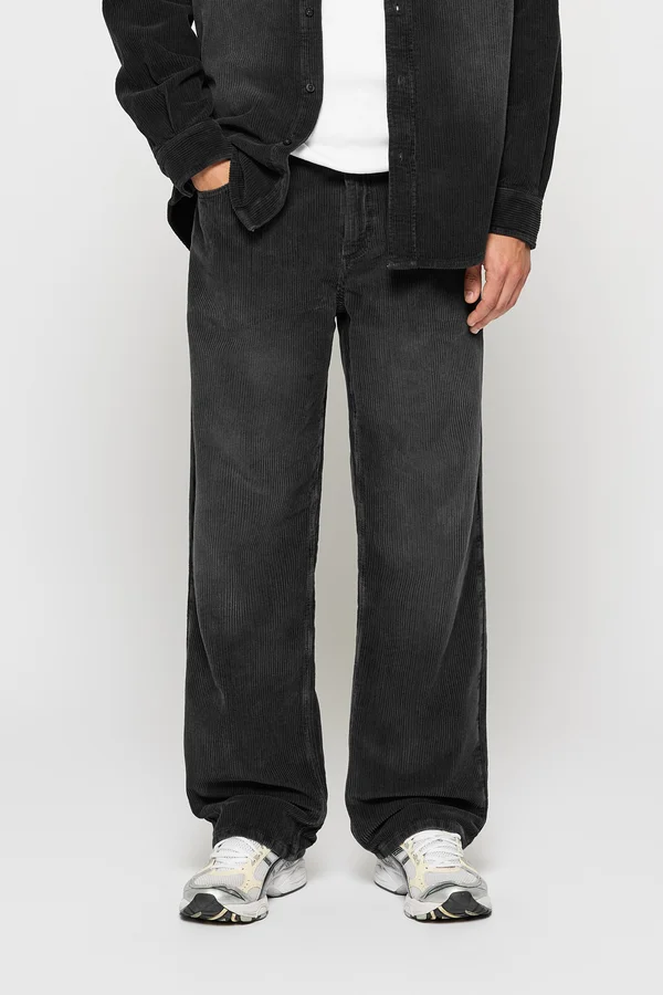 CORDUROY PLEATED UNISEX - Jeans Straight Leg - grey black