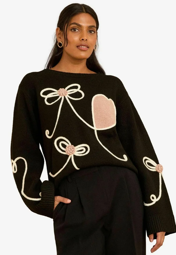 CORNELLI - Strickpullover - black bow and heart