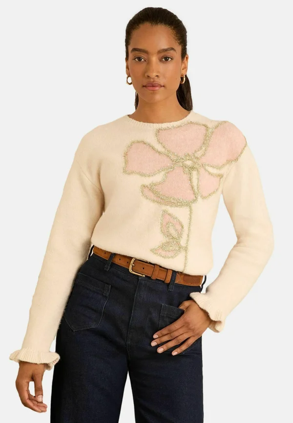 CORNELLI - Strickpullover - ivory tinsel flower