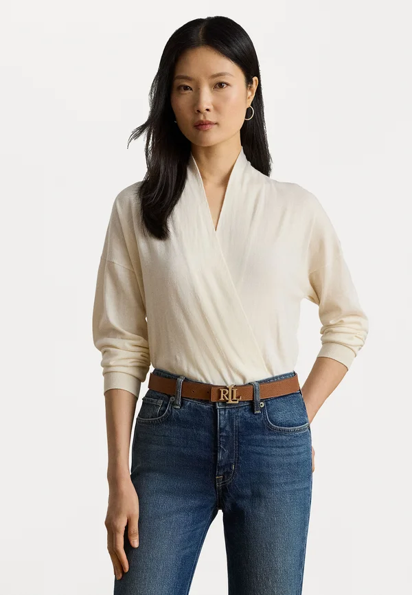 COTTON-MODAL SURPLICE SWEATER - Strickpullover - mascarpone cream