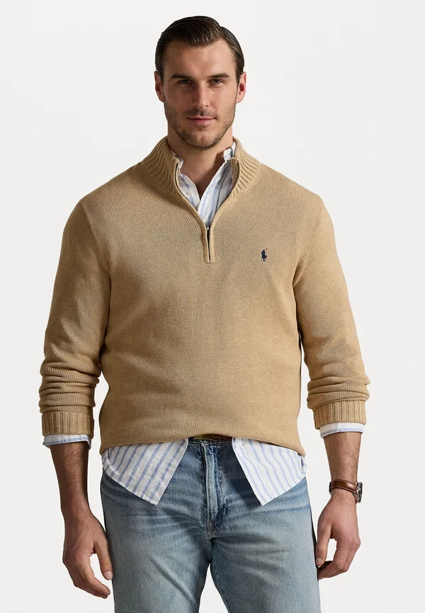 COTTON QUARTER ZIP SWEATER - Strickpullover - camel melange