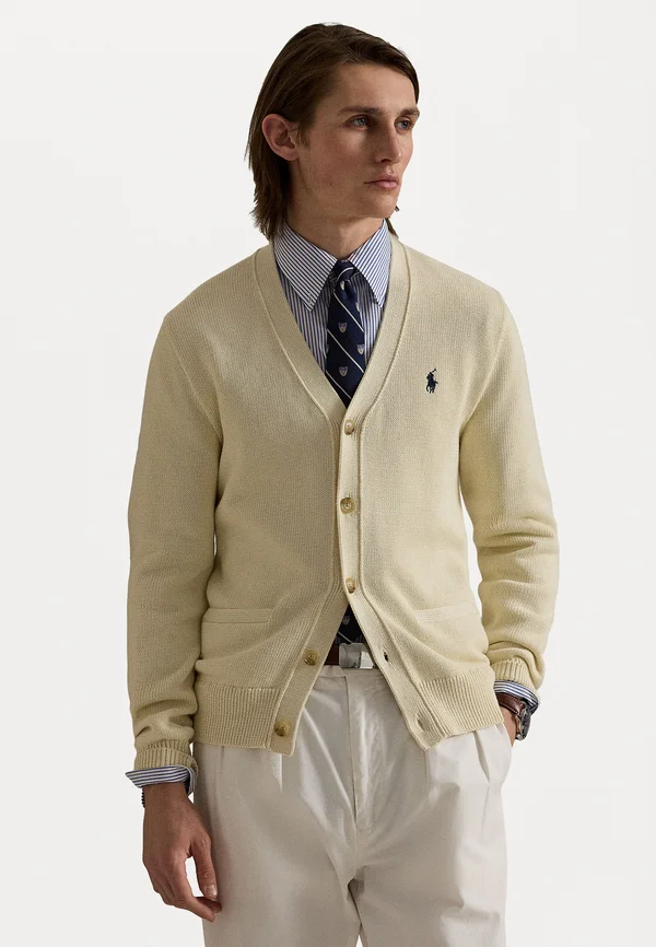 COTTON V-NECK CARDIGAN - Strickjacke - andover cream