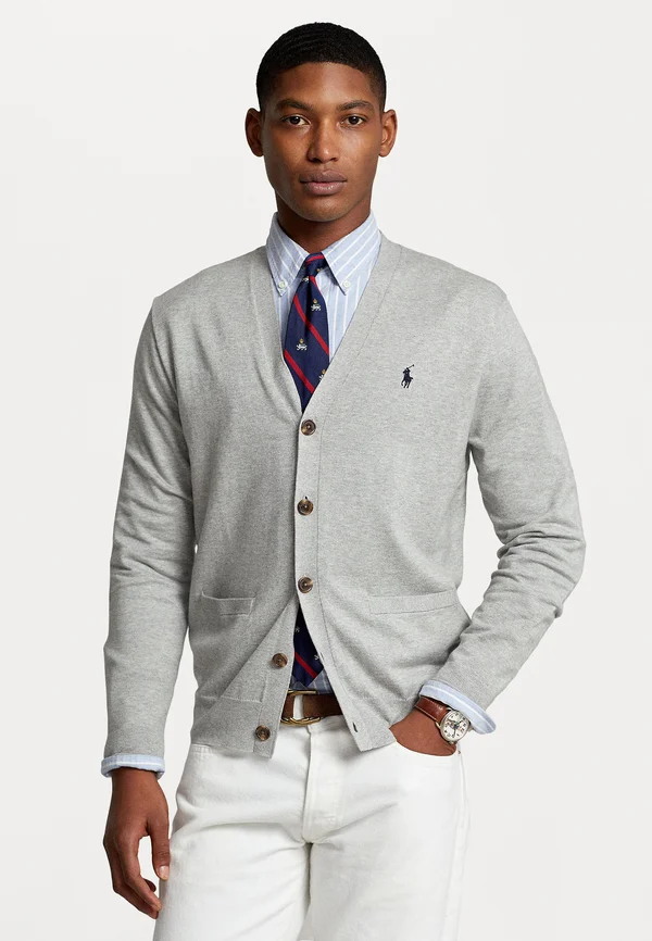 COTTON V-NECK CARDIGAN - Strickjacke - andover heather