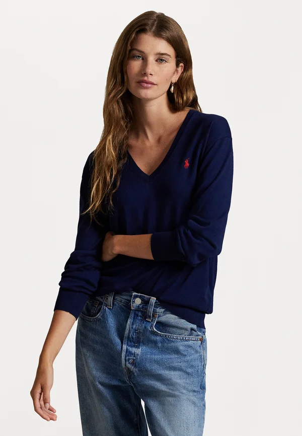 COTTON V-NECK SWEATER - Strickpullover - bright navy