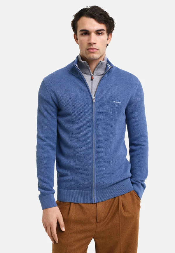 COTTON ZIP CARDIGAN - Strickjacke - blue