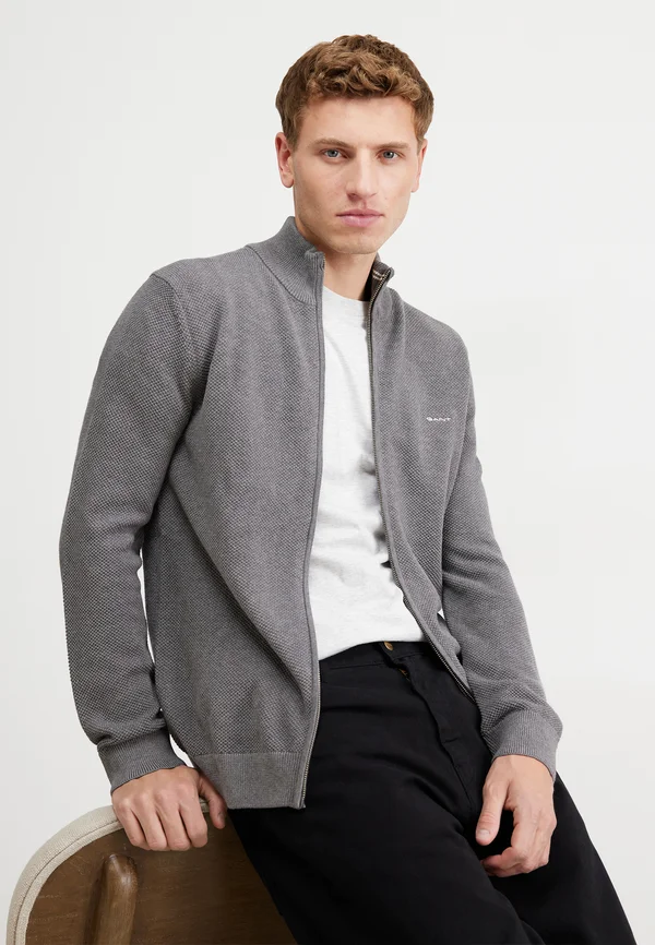 COTTON ZIP CARDIGAN - Strickjacke - dark grey melange