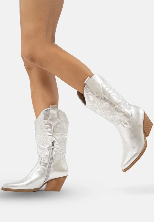 Cowboy-/Bikerboot - silberfarben