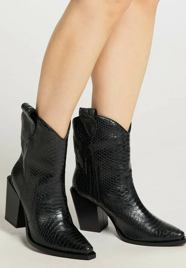 Cowboy-/Bikerstiefelette - schwarz schlange