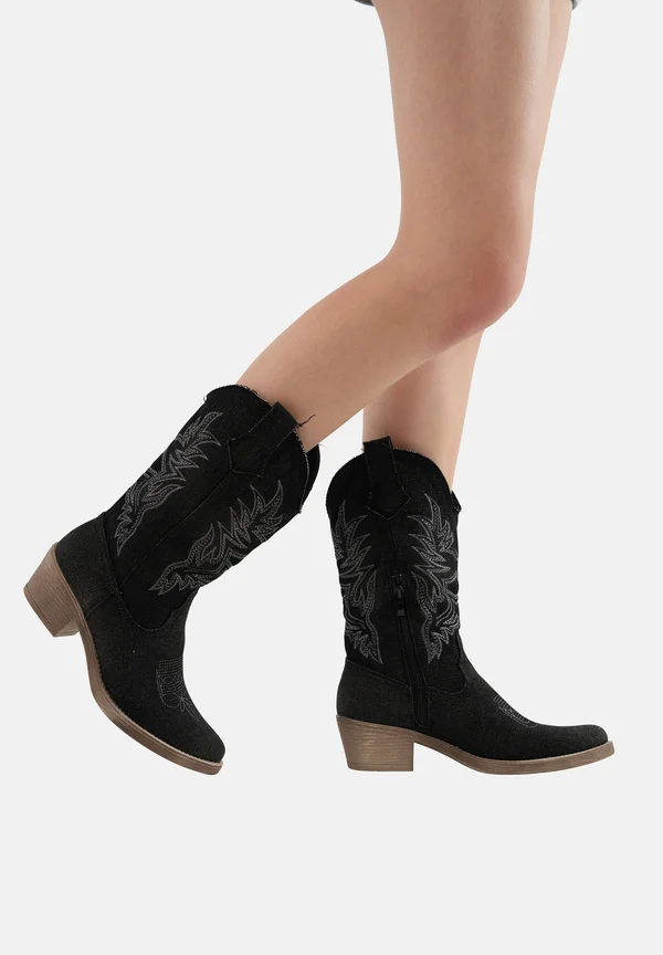 Cowboy-/Bikerstiefelette - schwarz