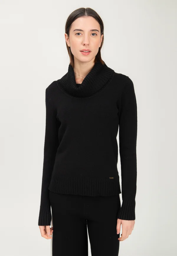 COWL-NECK - Strickpullover - black