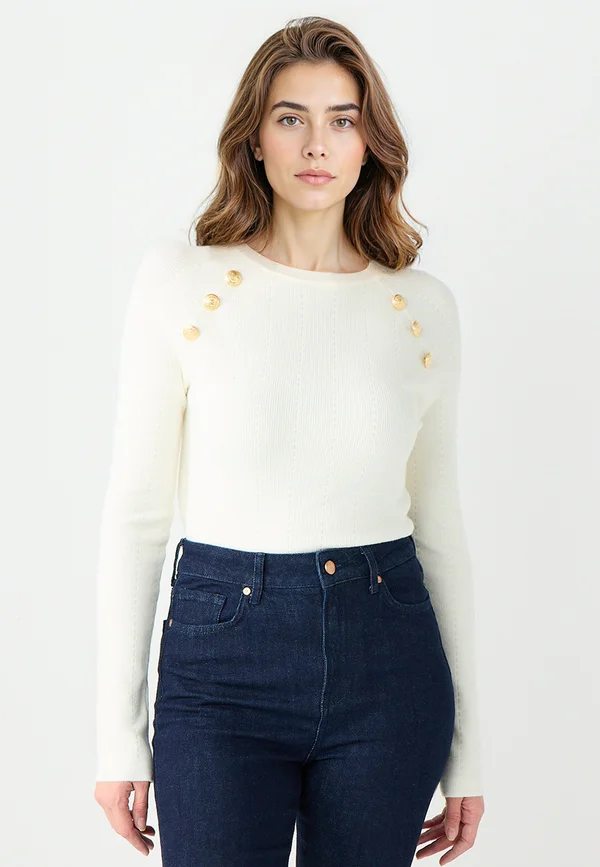 CREW NECK BUTTON - Strickpullover - ecru