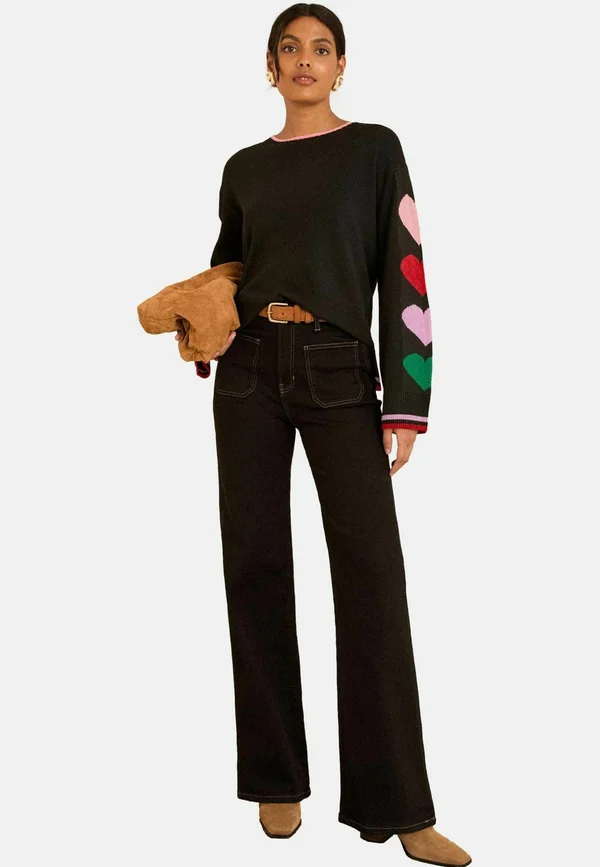 CREW NECK COSY - Strickpullover - black multi heart