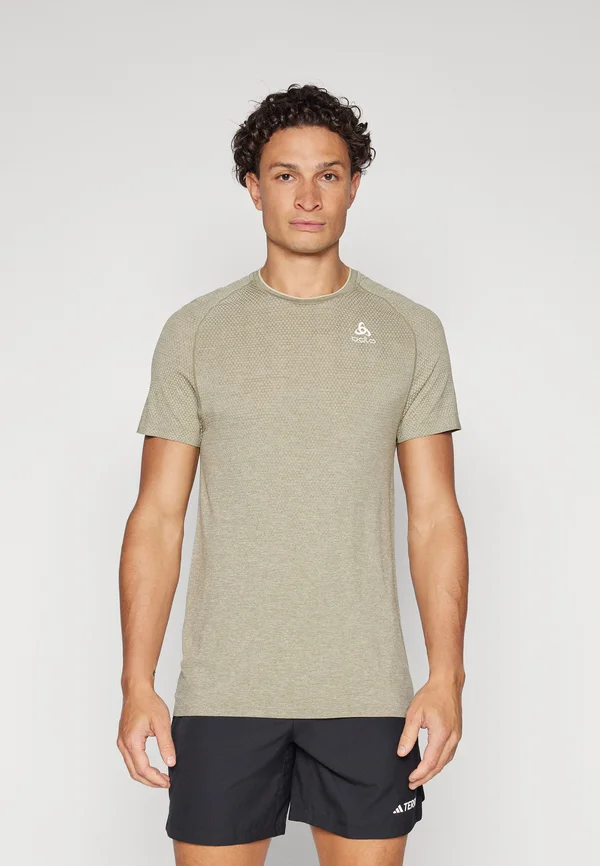 CREW NECK ESSENTIAL SEAMLESS - Sport T-Shirt - vetiver melange