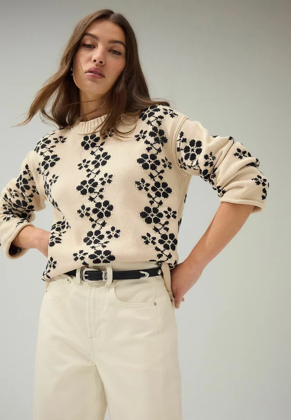 CREW NECK LONG SLEEVE - Strickpullover - mono flower print