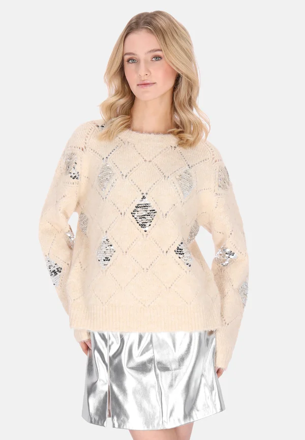 CREW NECK SEQUIN - Strickpullover - beige