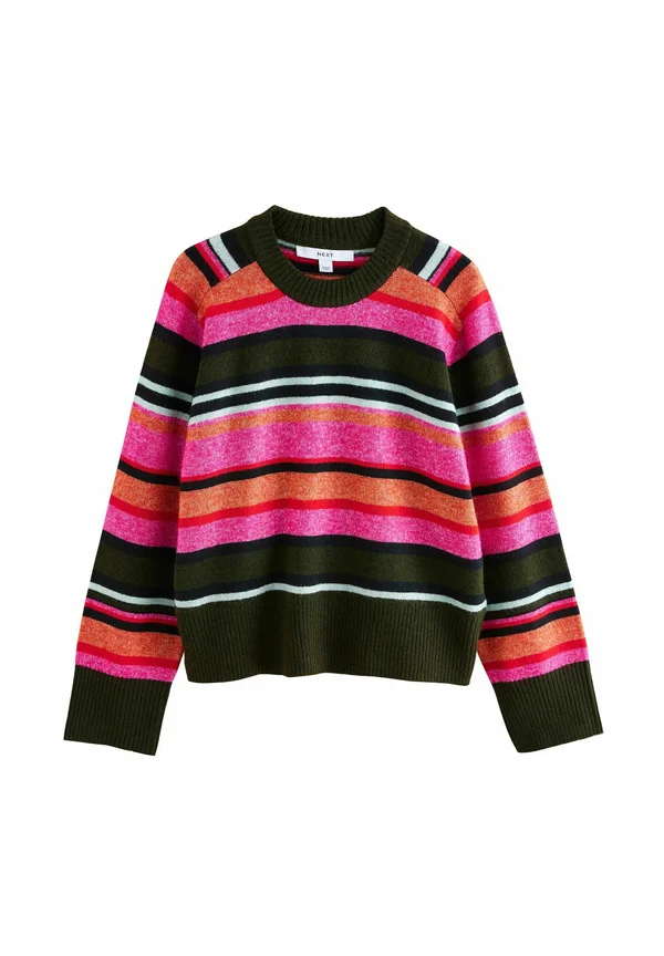 CREW NECK - Strickpullover - bright pink/khaki multi stripe