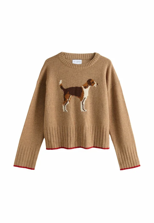 CREW NECK - Strickpullover - camel brown dog graphic