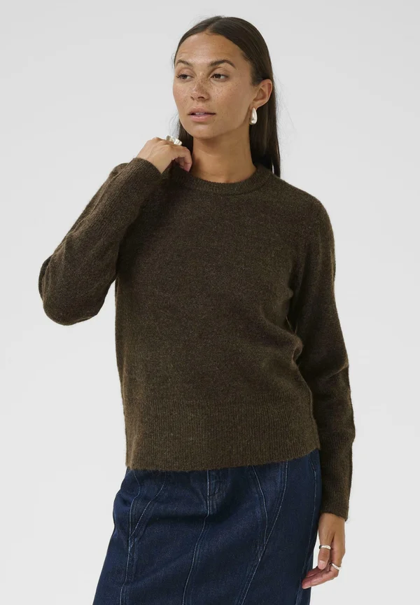 CREW NECK - Strickpullover - chocolate brown melange