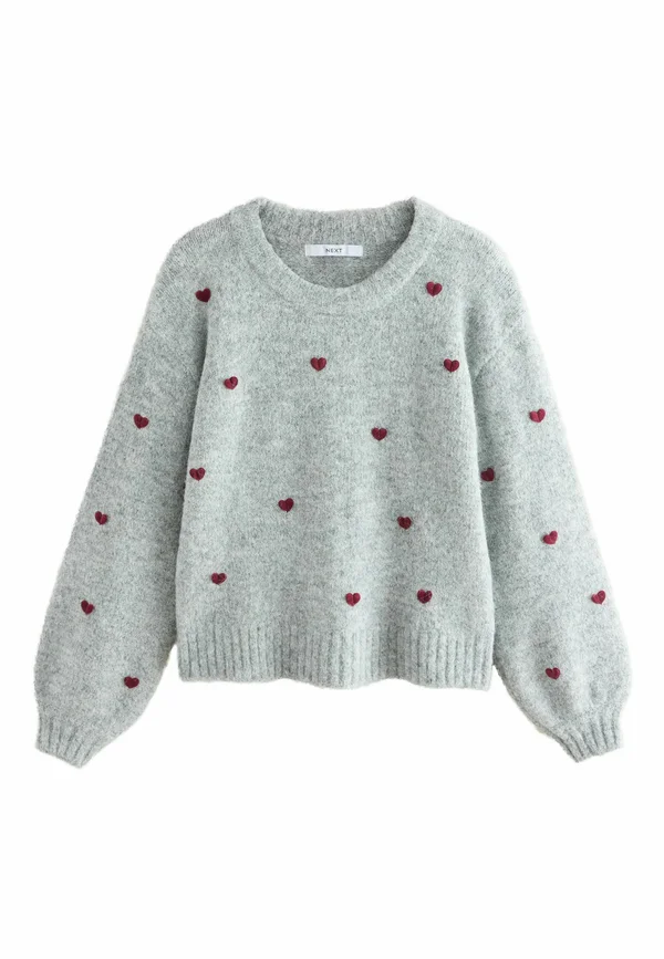 CREW NECK - Strickpullover - grey with red hearts