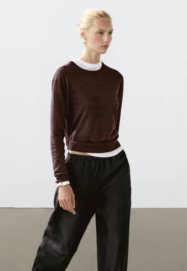 CREW NECK - Strickpullover - mottled bordeaux