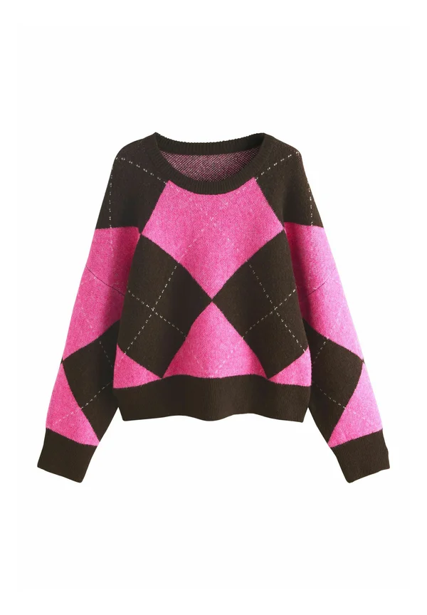 CREW NECK - Strickpullover - pink and brown argyle