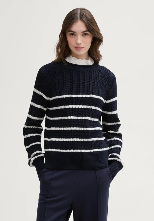 CREW NECK - Strickpullover - placed navy white stripe