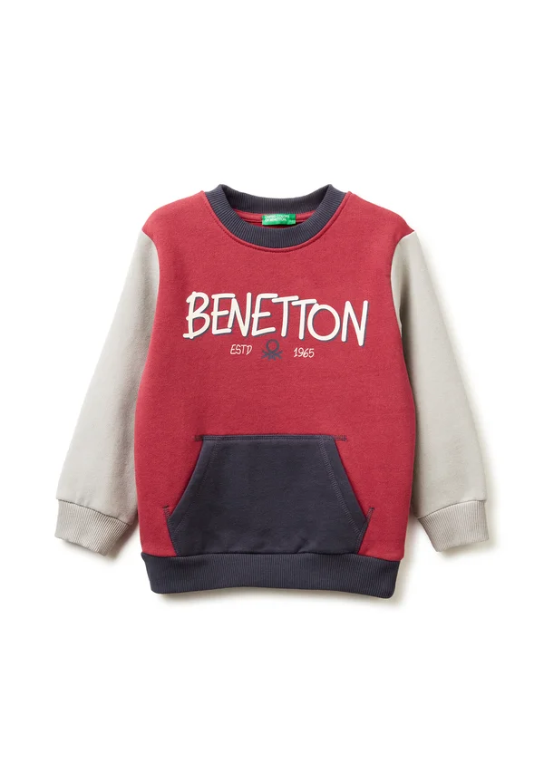 CREWNECK BRUSHED NECK CUFFS AND HEM POUCH POCKET FRONT PRINT REGULAR FIT - Sweatshirt - red