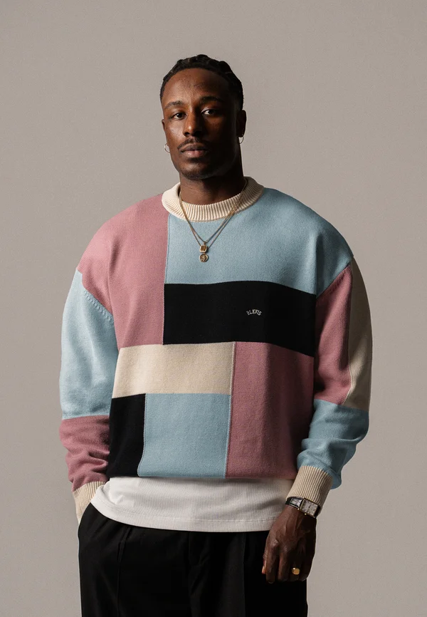 CREWNECK - Strickpullover - antique white/black/light blue