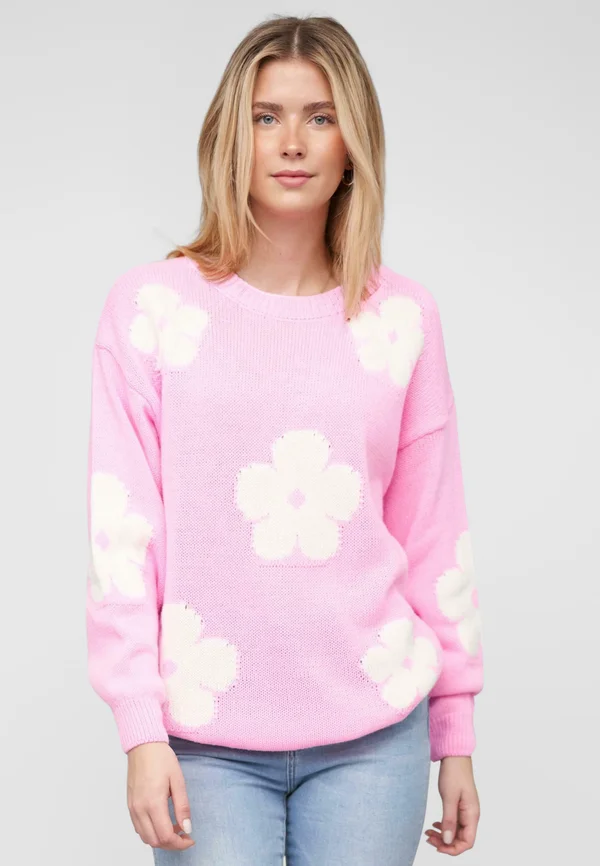 CREWNECK - Strickpullover - coral offwhite