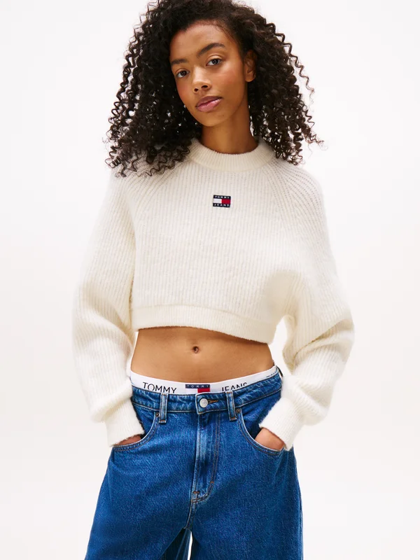 CROP BADGE SWEATER - Strickpullover - ancient white