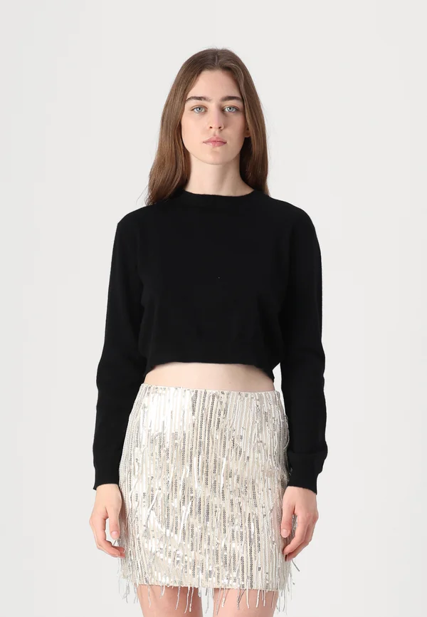 CROP LONG SLEEVE  - Strickpullover - black