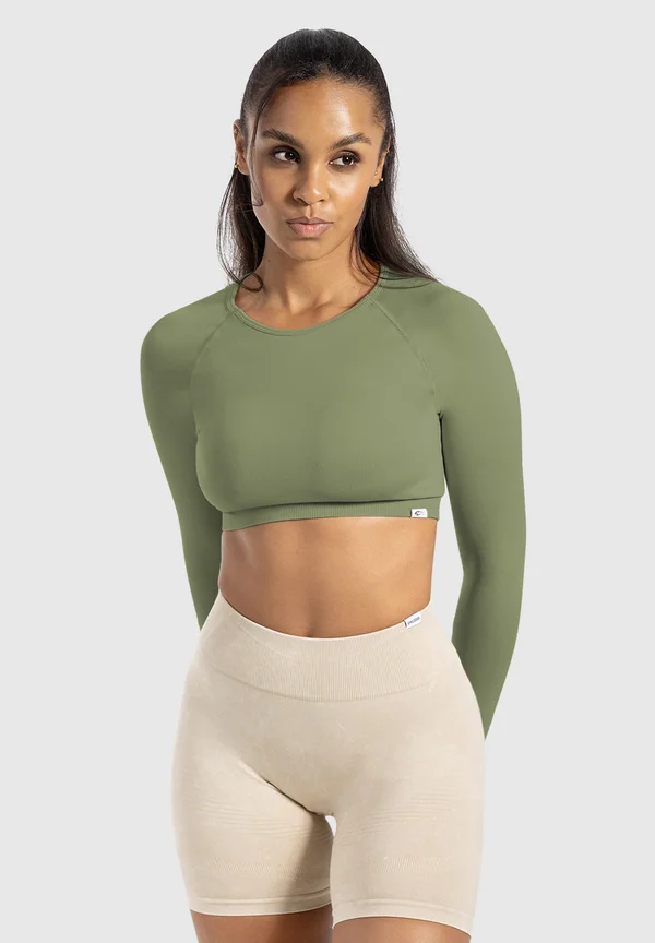 CROP LONGSLEEVE BETHY SEAMLESS - Langarmshirt - khaki
