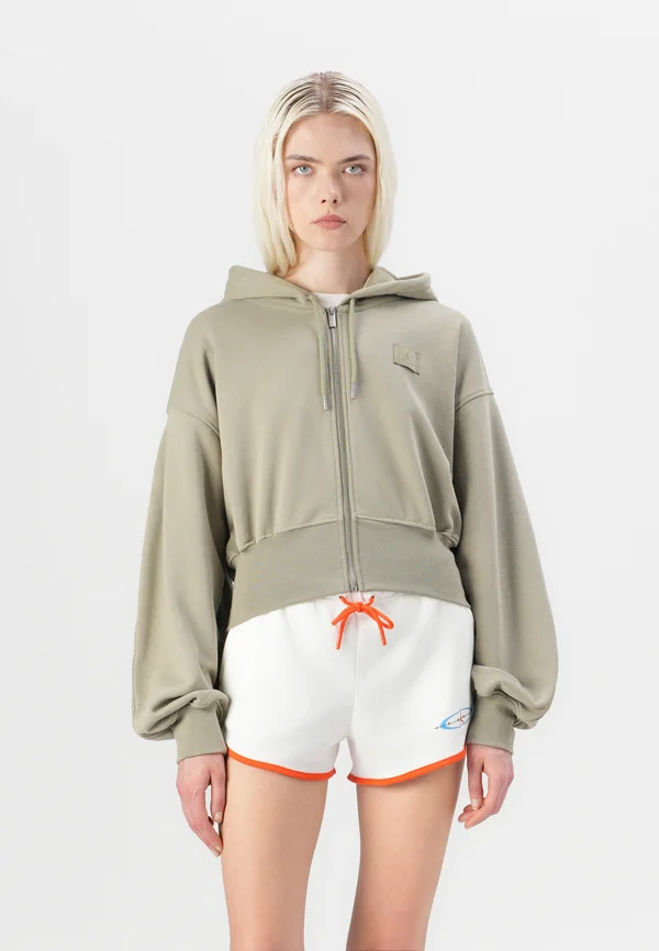 CROP - Sweatjacke - medium khaki/thermal green