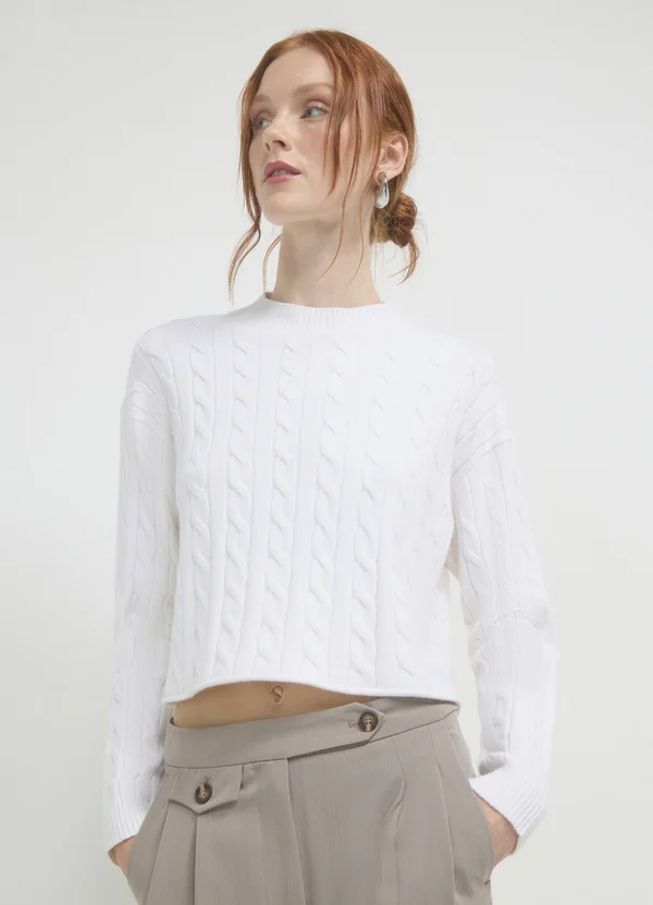 CROP TRECCE - Strickpullover - bianco